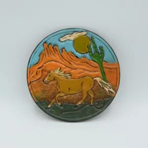 Pivní kožený podtácek - kůň Polomino s pozadím