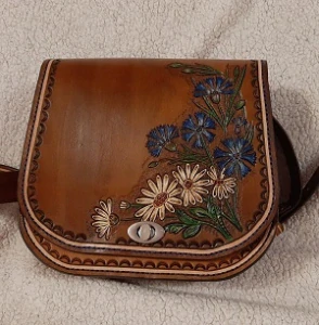 Dámská kožená kabelka přes rameno - kopretina a chrpa